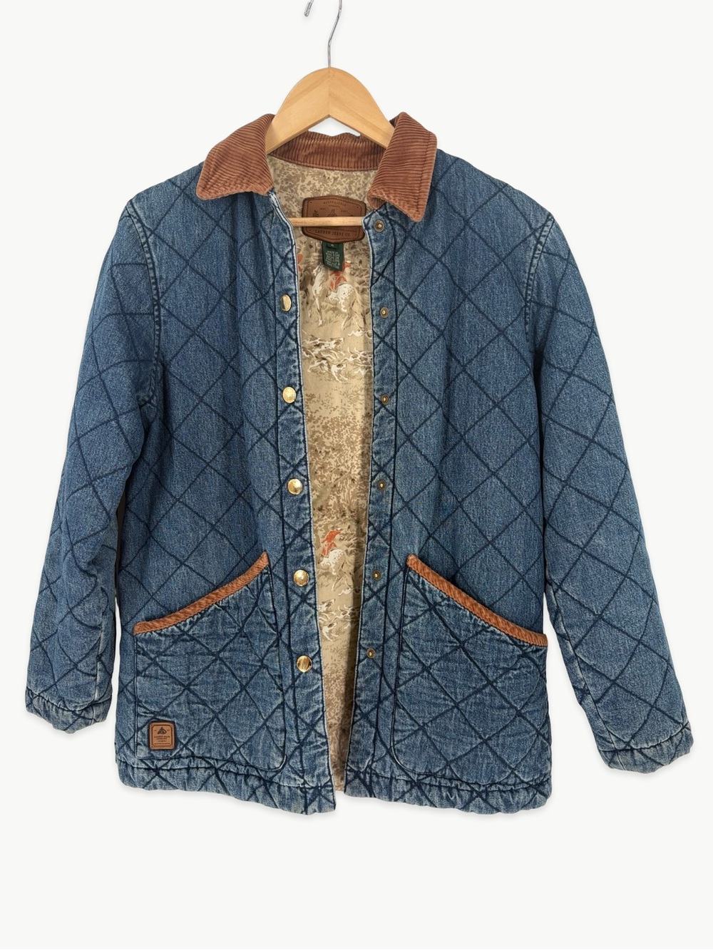 Vintage LRL Ralph Lauren Quilted Denim Chore Barn Jacket Size Small 90s Corduroy - Picture 2 of 16